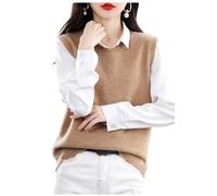 LIUYUYOUGO Pullunder Damen Ärmellose Damen Pullover Mit Rundhalsausschnitt Stylische Einfarbige Tanktops Weiche Strickwaren Aus Kunstkaschmir Locker Geschnittene Strickwesten Für Herbst Und Winter