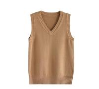 LIUYUYOUGO Pullunder Damen Damen Pullunder Weste Klassisch V Ausschnitt Uniform Kint Westen Solide Pullover Strickwaren Oberteile Ärmellose Pullover Strick Tank Top Lässige Locker Gestrickte Baumw