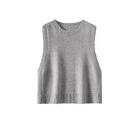 LIUYUYOUGO Pullunder Damen Damen Strickweste Aus 100% Merinowolle Rundhalsausschnitt Kurzes Ärmelloses Tanktop Trendig Weich Nahtlos Kurz Zum Überziehen Herbst/Winter Kurze Strickwaren Weste Grau