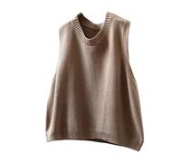 LIUYUYOUGO Pullunder Damen Damen Strickweste Mit Rundhalsausschnitt Ärmellos 100% Baumwolle Strick Tanktop Lässig Locker Einfarbig Strickweste Für Herbst Und Winter Khaki Xs