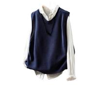 LIUYUYOUGO Pullunder Damen Damen Strickweste Mit Rundhalsausschnitt Ärmellos 100% Baumwolle Strick Tanktop Lässig Locker Basic Einfarbig Pullunder Für Herbst Und Winter Marineblau Größe S