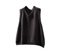 LIUYUYOUGO Pullunder Damen Damen Strickweste Mit Rundhalsausschnitt Ärmellos 100% Baumwolle Strick Tanktop Lässig Locker Einfarbig Strickweste Für Herbst Und Winter Dunkelgrau XL
