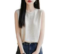 LIUYUYOUGO Pullunder Damen Damen Strickweste Sommer Tencel Leinen Tank Tops Rundhals Ärmellos T Shirts Lässig Locker Strickpullover Weste Leicht Weich Bequem Westen Blusen Beige S