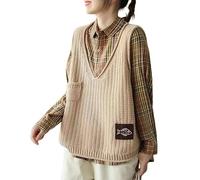 LIUYUYOUGO Pullunder Damen Damen Weste Mit V Ausschnitt Retro Streetwear Pullover Ärmellos Strickweste Cartoon Muster Süßes Fischmuster Pullover Lässig Lockere Strickmode Gilets Strickweste Top