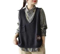 LIUYUYOUGO Pullunder Damen Damen Weste Mit V Ausschnitt Retro Streetwear Pullover Ärmellos Strickweste Cartoon Muster Süßes Fischmuster Pullover Lässig Lockere Strickmode Gilets Strickweste Top