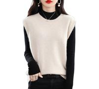 LIUYUYOUGO Pullunder Für Damen Ärmellose Damen Pulloverweste Mit Rundhalsausschnitt Stylisch Einfarbig Aus Weichem Kunstkaschmir Locker Geschnitten Für Herbst Und Winter Beige Größe M