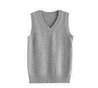 LIUYUYOUGO Pullunder Für Damen Damen Pullunder Weste Klassisch V Ausschnitt Uniform Kint Westen Solide Pullover Strickwaren Tops Ärmellose Pullover Strick Tank Top Lässige Locker Gestrickte Baumw