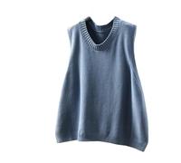 LIUYUYOUGO Pullunder Für Damen Damen Strickweste Mit Rundhalsausschnitt Ärmellos 100% Baumwolle Strick Tanktop Lässig Locker Basic Einfarbig Strickweste Für Herbst Und Winter Hellblau Größe M