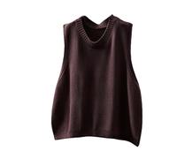 LIUYUYOUGO Pullunder Für Damen Damen Strickweste Mit Rundhalsausschnitt Ärmellos 100% Baumwolle Strick Tanktop Lässig Locker Einfarbig Strickweste Für Herbst Und Winter Kaffeebraun Größe L