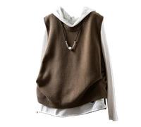 LIUYUYOUGO Pullunder Für Damen Damen Strickweste Mit Rundhalsausschnitt Ärmellos 100% Baumwolle Strick Tanktop Lässig Locker Einfarbig Strickweste Für Herbst Und Winter Beige XL