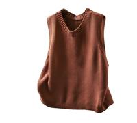 LIUYUYOUGO Pullunder Für Damen Damen Strickweste Mit Rundhalsausschnitt Ärmellos 100% Baumwolle Strick Tanktop Lässig Locker Basic Einfarbig Strickweste Für Herbst Und Winter Farbe: Rostorange