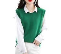 LIUYUYOUGO Pullunder Für Damen Damen Strickweste Mit Rundhalsausschnitt Ärmellos Lässig Locker Gestrickt Herbst/Winter Stylisch Einfarbig Basic Pullunder Grün Größe M