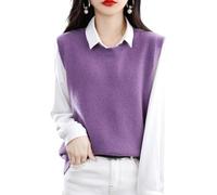 LIUYUYOUGO Pullunder Für Damen Damen Strickweste Mit Rundhalsausschnitt Ärmellos Lässig Locker Gestrickt Herbst/Winter Stylisch Einfarbig Basic Pullunder Lila Größe M