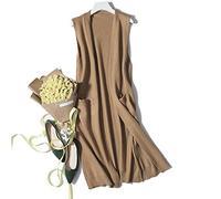 LUOY Pullunder Für Damen,Damen Strickwesten Mode Elegant Einfarbig Verdicken Lange Herbst Winter Ärmellos Ripptasche Strickjacke Pullover Tank Top Cami Weste Bluse,Braun