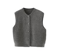 LIUYUYOUGO Pullunder Für Damen Strickwesten Für Damen Rundhalsausschnitt Button Down Cardigan Ärmellos Kurze Tanktops Gilet Einfarbig Lockere Strickweste Damen Strickoberbekleidung Dunkelgrau L