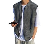 LIUYUYOUGO Pullunder Herren Ärmellos,Ärmellose Strickjacke Für Herren Mit Reißverschluss Und V Ausschnitt Klassischer Gerippter Strickpullover Weste Lässige Relax Fit Strickpullover Tanktops Ja