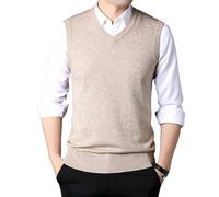 LIUYUYOUGO Pullunder Herren Ärmellos,Herren Strickpullover Weste Lässig Einfarbig Spleißen Slim Fit V-Ausschnitt Herbst Winter Warm Ärmellos Strick Pullover Stricken Tank Tops Bluse,Beige,3XL