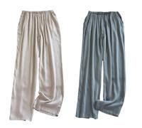 LIUYUYOUGO Pyjama Hosen Damen 1-2Er Pack Damen Pyjamahosen Aus Satin Elegante Dünne Lounge Hose Aus Satin Seide Schlafhose Nachtwäsche Lockere Schlafhose Mit Elastischem Bund Loungewear Mit Tasch