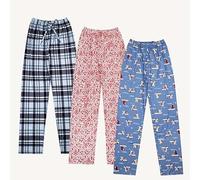 LIUYUYOUGO Pyjamahose Damen,3Er Pack Weihnachtliche Pyjamahosen Für Damen Blau Karierte Lounge Hose Mit Cartoon Print Weite Pyjama Hose Weiche Bequeme Schlafhose Loungewear Nachtwäsche Mit Kordelz
