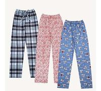 LIUYUYOUGO Pyjamahose Damen,3Er Pack Weihnachtliche Pyjamahosen Für Damen Blau Karierte Lounge Hose Mit Cartoon Print Weite Pyjama Hose Weiche Bequeme Schlafhose Loungewear Nachtwäsche Mit Kordelz