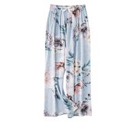 LIUYUYOUGO Pyjamahose Damen Lang,Weiche, Bequeme Pyjamahose Für Damen, Lässig, Dünn, Hellblau, Blumen, Zweige, Frühling, Sommer, Lockere Schlafhose, Stretch, Hohe Taille, Weites Bein, Yogahose, Hose