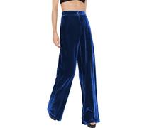 LIUYUYOUGO Samt Hose Mit Weitem Bein Für Damen Königsblau Hohe Taille Palazzo Hose Elegante Vintage Hose Mit Geradem Bein Lockere Herbst Lounge Hose Hose Für Abendpartys L
