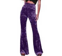LIUYUYOUGO Samt Hose Mit Weitem Bein Für Damen Vintage Lila Hohe Taille Palazzo Hose Elegante Schmale Glockenhose Herbst Damen Weites Bein Ausgestellte Lange Hose Abendparty Kleidung M
