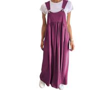 LIUYUYOUGO Sommerkleid Damen Latzkleider Für Damen Übergröße Ärmelloses Sommerkleid Aus Leinen Breite Träger Latzhose Langer Rock Lässig Locker A Linie Swing Kaftan Boho Gerüschtes Maxikleid