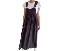 LIUYUYOUGO Sommerkleid Damen Trägerkleider Für Damen Übergröße Ärmelloses Sommerkleid Aus Leinen Breite Träger Latzhose Langer Rock Lässig Locker A Linie Swing Kaftan Boho Gerüschtes Maxikl