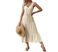LIUYUYOUGO Sommerkleider Damen Sommer Strandkleider Für Damen Ärmelloses Maxikleid Mit V Ausschnitt Boho Stil Hohles Button Down Tank Sommerkleid Lässiges Plissiertes Gestuftes A Linien Langkleid