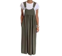 LIUYUYOUGO Sommerkleider Damen Trägerkleider Für Damen Übergröße Ärmelloses Sommerkleid Aus Leinen Breite Träger Latzhose Langer Rock Lässig Locker A Linie Swing Kaftan Boho Gerüschtes Maxi