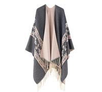 LIUYUYOUGO Stola Damen Festlich,Bedruckter Poncho Umhang Für Damen Übergroßer Schal Weicher Strickumhang Aus Kunstkaschmir Mit Quaste Aztekischer Ethno Stil Offener Cardigan Pullover Warmer Schal