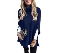 LIUYUYOUGO Stola Damen Festlich Damen Cape Schal Wickelpullover Langer Strickpullover Gefalteter Rollkragenpullover Übergröße Baggy Vintage Grobstrick Poncho Pullover Elegante Lagen Strickobertei