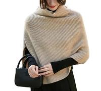 LIUYUYOUGO Stola Damen Festlich Damen Poncho Aus 100% Merinowolle Bequeme Passform Gerippter Strickpullover Schultertop Modischer Rollkragenpullover Mit Seitenschlitz Cape Pullover Kaschmir Wickel