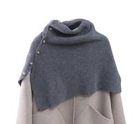 LIUYUYOUGO Stola Damen Festlich Damen Poncho Aus 100% Merinowolle Mit Knöpfen Geripptem Strickpullover Schultertop Modischem Rollkragenpullover Mit Seitenschlitz Cape Pullover Pashmina Wickel Und