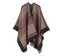 LIUYUYOUGO Stola Damen Festlich,Damen Poncho Wendbar Übergroß Schal Schottenkaro Gestrickt Cape Wickel Decke Hornschnallen Offene Vorderseite Strickjacke Ethnischer Stil Karierter Schal Mantel Fü