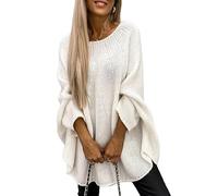 LIUYUYOUGO Stola Damen Festlich Eleganter Gestrickter Cape Pullover Für Damen Mit Fledermausärmeln Grob Gestrickter Poncho Pullover Lässig Übergroß Rundhalsausschnitt Oberteile Herbst/