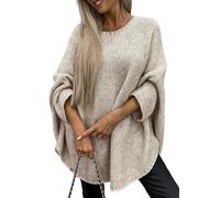 LIUYUYOUGO Stola Damen Festlich Eleganter Strick Cape Pullover Für Damen Mit Fledermausärmeln Grob Gestrickter Poncho Pullover Lässig Übergroß Rundhalsausschnitt Oberteile Herbst/Winte