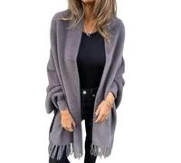LIUYUYOUGO Stola Damen Festlich Poncho Strickjacke Für Damen Mittellang Schal Wickelpullover Mantel Eleganter Flauschiger Strickumhang Mit Fransen Und Fledermausärmeln Weicher Warmer Flauschiger F