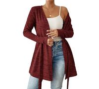 LIUYUYOUGO Strickjacke Damen Lange Strickjacken Für Damen Mit Bindegürtel Leicht Langärmlig Vorne Offen Pullovermantel Eleganter Langer Strickpullover Herbst Lässig Einfarbig Weiche Übergangsja