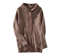 LIUYUYOUGO Strickjacke Strickjacken,Langer Cardigan Mit Kapuze Und Knöpfen Fleece Chenille Pullover Oberbekleidung Vintage Hoodie Waffelmuster Grobstrick Cardigan Für Den Winter Weich Warm Longlin