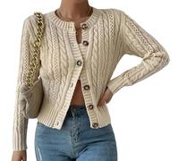 LIUYUYOUGO Strickjacke Strickjacken Strickjacke Für Damen Kurz Damen Grob Gestrickt Zopfmuster Bolero Cardigan Aprikose Rundhalsausschnitt Pullover Mäntel Slim Fit Pullover Jacke Y2K Strick Crop T