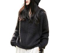 LIUYUYOUGO Strickjacken Für Damen Damen Kapuzenpullover Aus 100% Merinowolle Mit Reißverschluss Schwerer Flauschiger Cardigan Weicher Warmer Teddy Fleece Sweatshirt Kapuzenjacke Trendiger Pullove