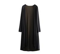 LIUYUYOUGO Strickjacken Für Damen Damen Strickjacke Lang Sommer Leicht Chiffon Transparentes Mesh Langärmelig Offen Vorne Lässig Weich Kimono Jacke Strandkleid Schwarz Größe L