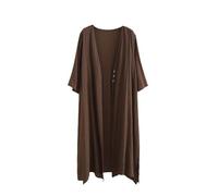 LIUYUYOUGO Strickjacken Für Damen Lange Dünne Strickjacken Aus Leinen Für Damen Button Down 3/4 Ärmel Wasserfallmantel Sommer Leichte Transparente Shrug Jacke Elegantes Fließendes Mittellanges