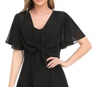 LIUYUYOUGO Strickjacken Für Damen Transparenter Chiffon Bolero Für Damen Leichte Strickjacke Mit Bindeband Vorne Kimono Jacke Stola Mit Rüschenärmeln Durchsichtiger Überwurf Für Hochzeiten Abe