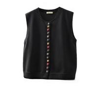 LIUYUYOUGO Strickweste Damen Ärmellos Ärmellose Damen Strickjacke Mit Knöpfen Rundhalsausschnitt Baumwollstrickweste Trendiger Farbenfroher Pullover Mit Knöpfen Tanktop Pullover Lagenlook Strick