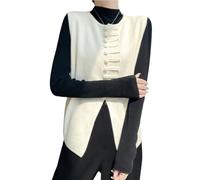 LIUYUYOUGO Strickweste Damen Ärmellos Ärmellose Strickjacke Für Damen Rundhalspullover Chinesischer Knoten Strickweste Mit Knopfleiste Eleganter Retro Cardigan Strickweste Strickoberteil Für Dam