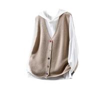 LIUYUYOUGO Strickweste Damen Ärmellos Damen Baumwollweste Ärmellos V Ausschnitt Mehrfarbig Mit Knopfleiste Strickweste Süßer Lockerer Strickpullover Tanktop Herbst Basic Kurze Pullunder Khaki