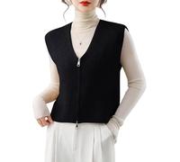 LIUYUYOUGO Strickweste Damen Ärmellos Damen Strickweste Mit Durchgehendem Reißverschluss Kurze Strickjacke Ärmelloser Pullover Mit V Ausschnitt Und Reißverschluss Elegantes Locker Gestricktes TA